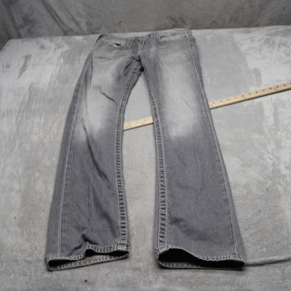 True Religion Jeans Men 29x35 Gray Denim Straight Leg Flap Pocket Fade Whisker